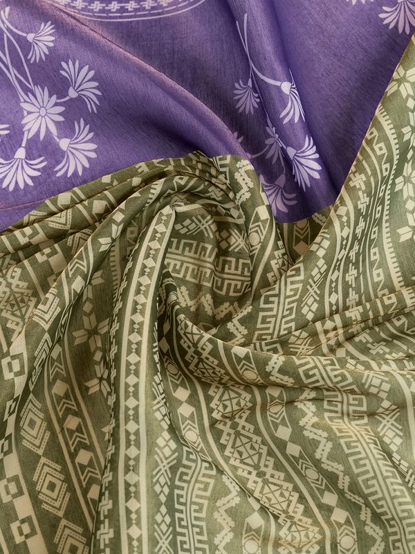 Olive Green Erode Cotton Saree with Purple Floral Pallu Set