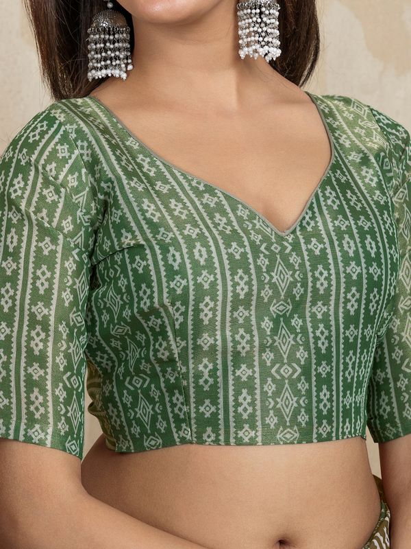 Brown Erode Cotton Saree with Sage Green Floral Pallu
