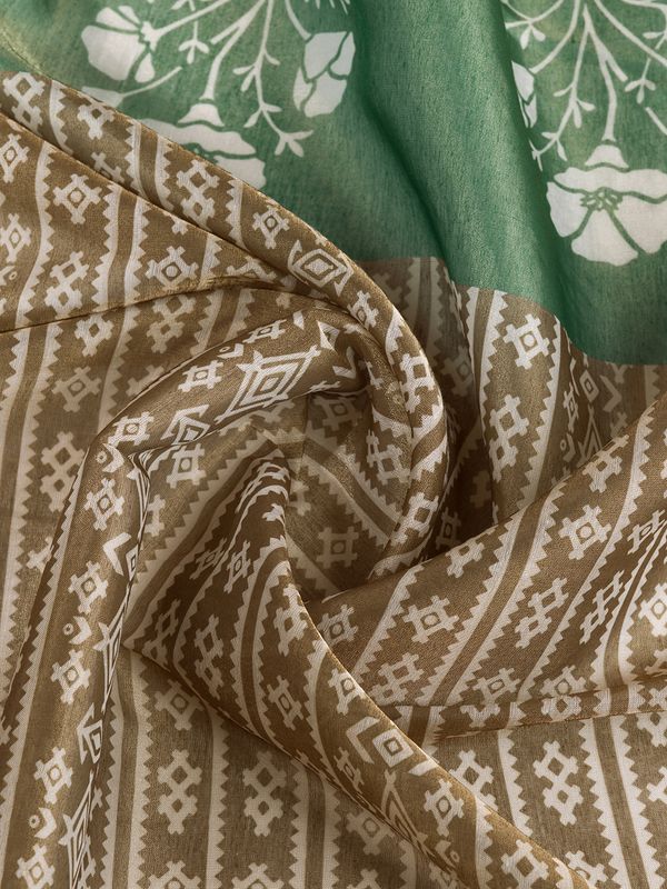 Brown Erode Cotton Saree with Sage Green Floral Pallu