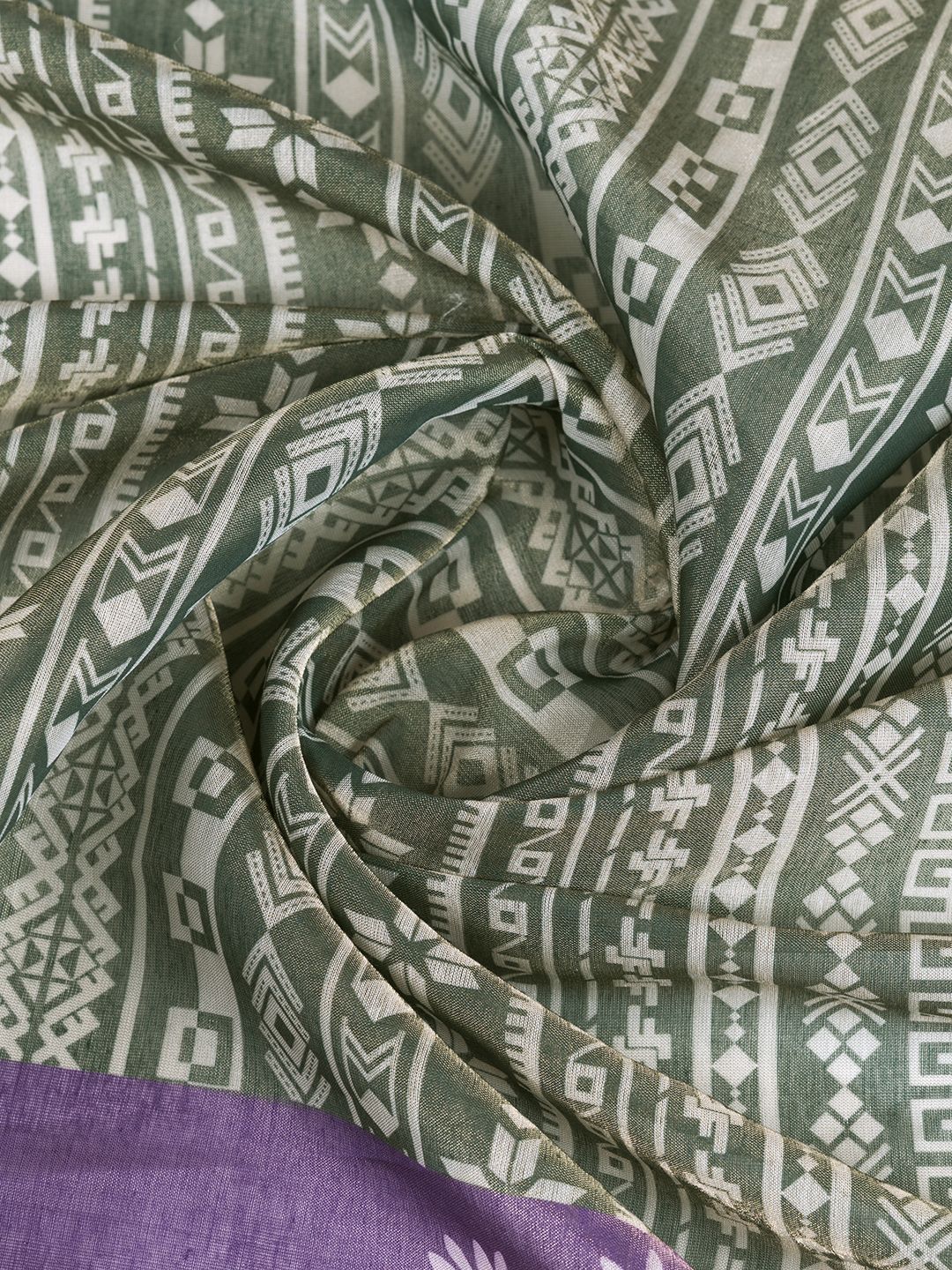 Olive Green Erode Cotton Saree with Purple Floral Pallu Set