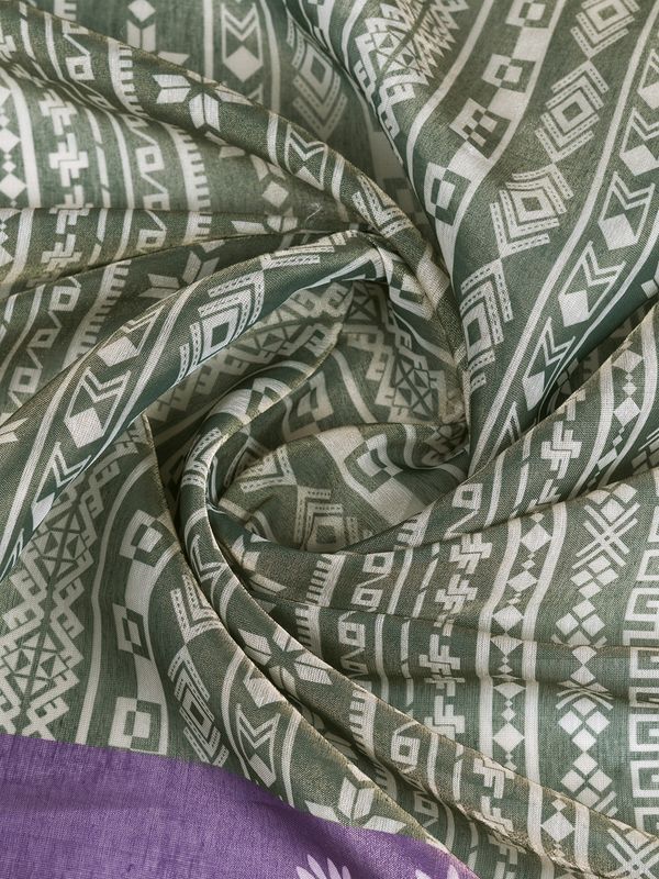 Olive Green Erode Cotton Saree with Purple Floral Pallu Set