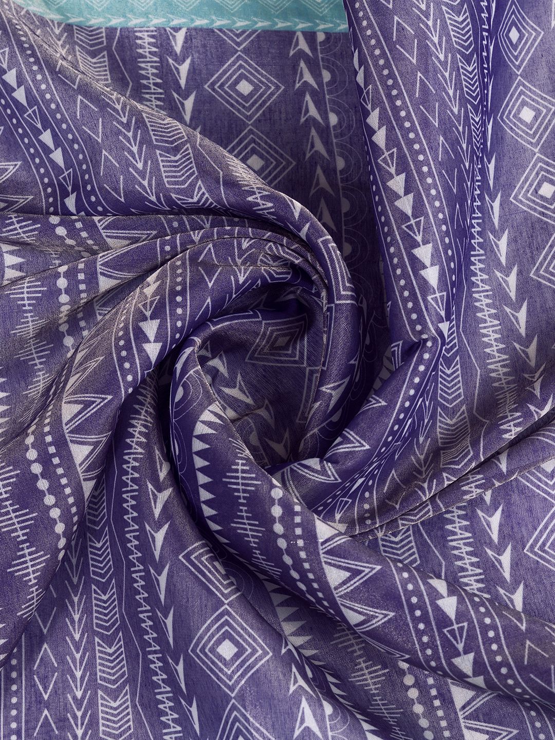 Purple Aqua Erode Cotton Saree with Geometric Floral Design