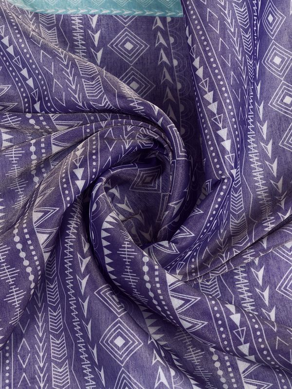 Purple Aqua Erode Cotton Saree with Geometric Floral Design