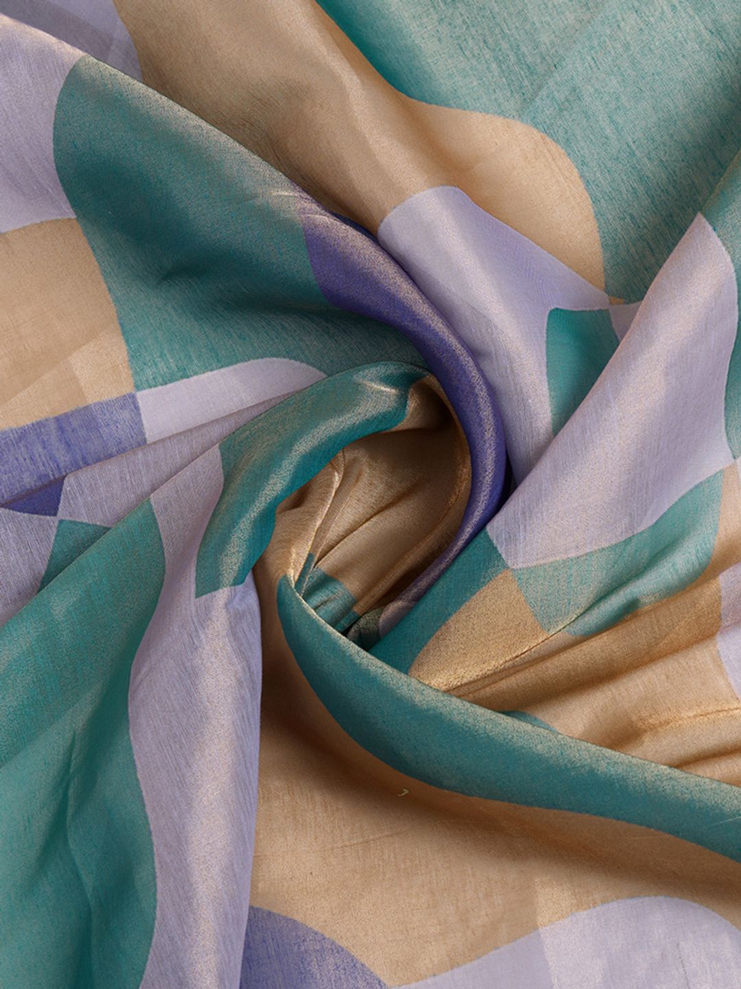 Buy Teal Abstract Print Erode Cotton Saree with Tassels