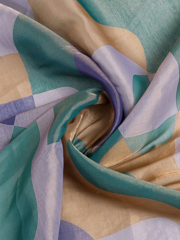 Buy Teal Abstract Print Erode Cotton Saree with Tassels