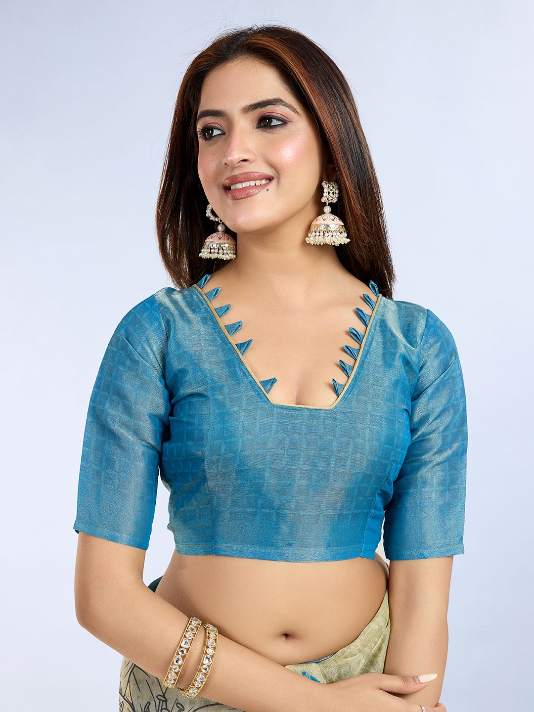 Buy Teal Floral Abstract Erode Cotton Saree with Tassel Pallu