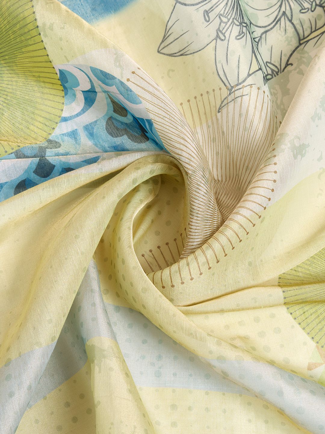 Buy Teal Floral Abstract Erode Cotton Saree with Tassel Pallu