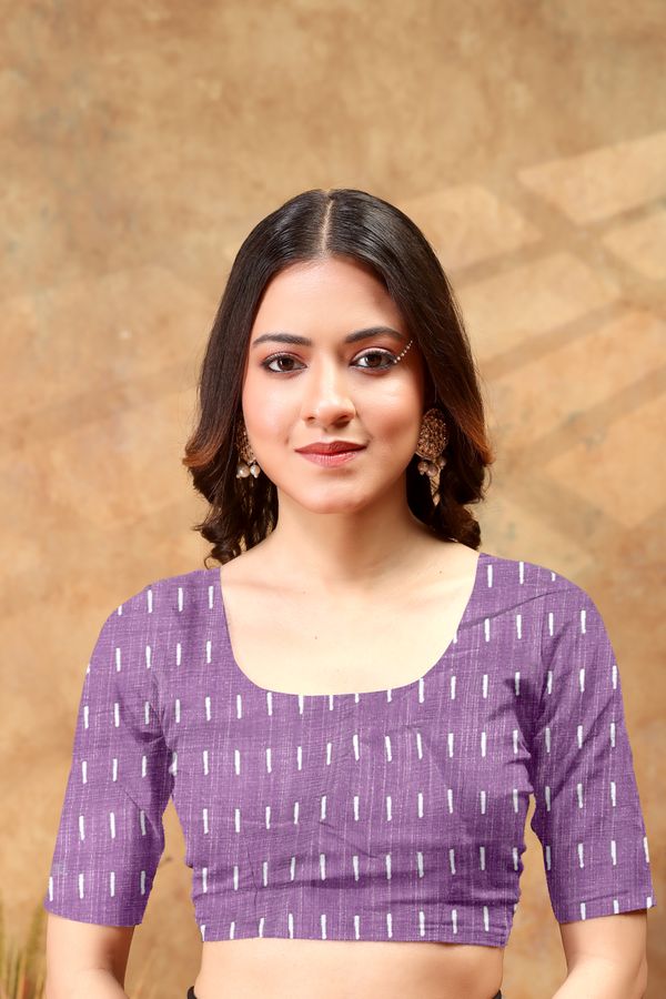 Purple Bird Print Linen Cotton Saree with Floral Pallu