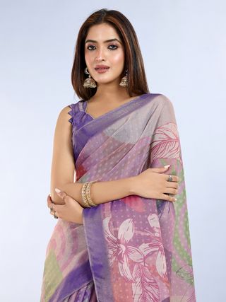 Purple Floral Erode Cotton Saree with Soft Pastel Detailing