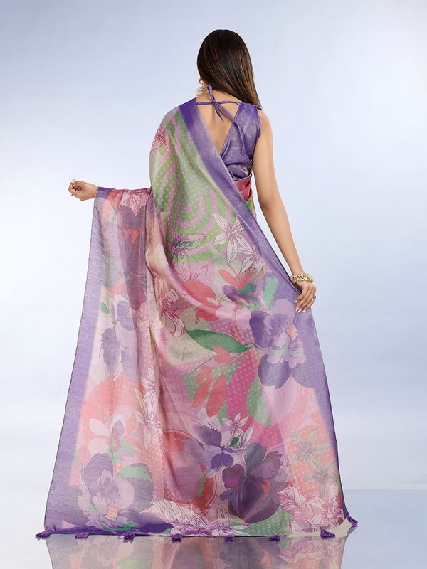Purple Floral Erode Cotton Saree with Soft Pastel Detailing