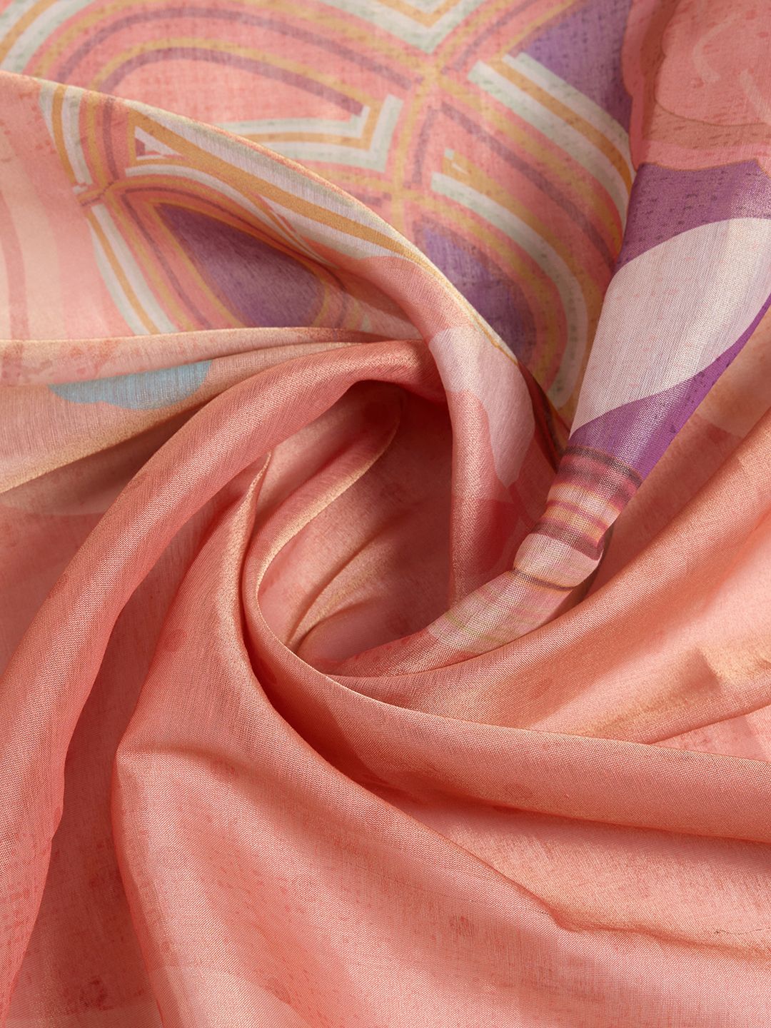 Buy Peach Abstract Print Erode Cotton Saree with Blouse Set