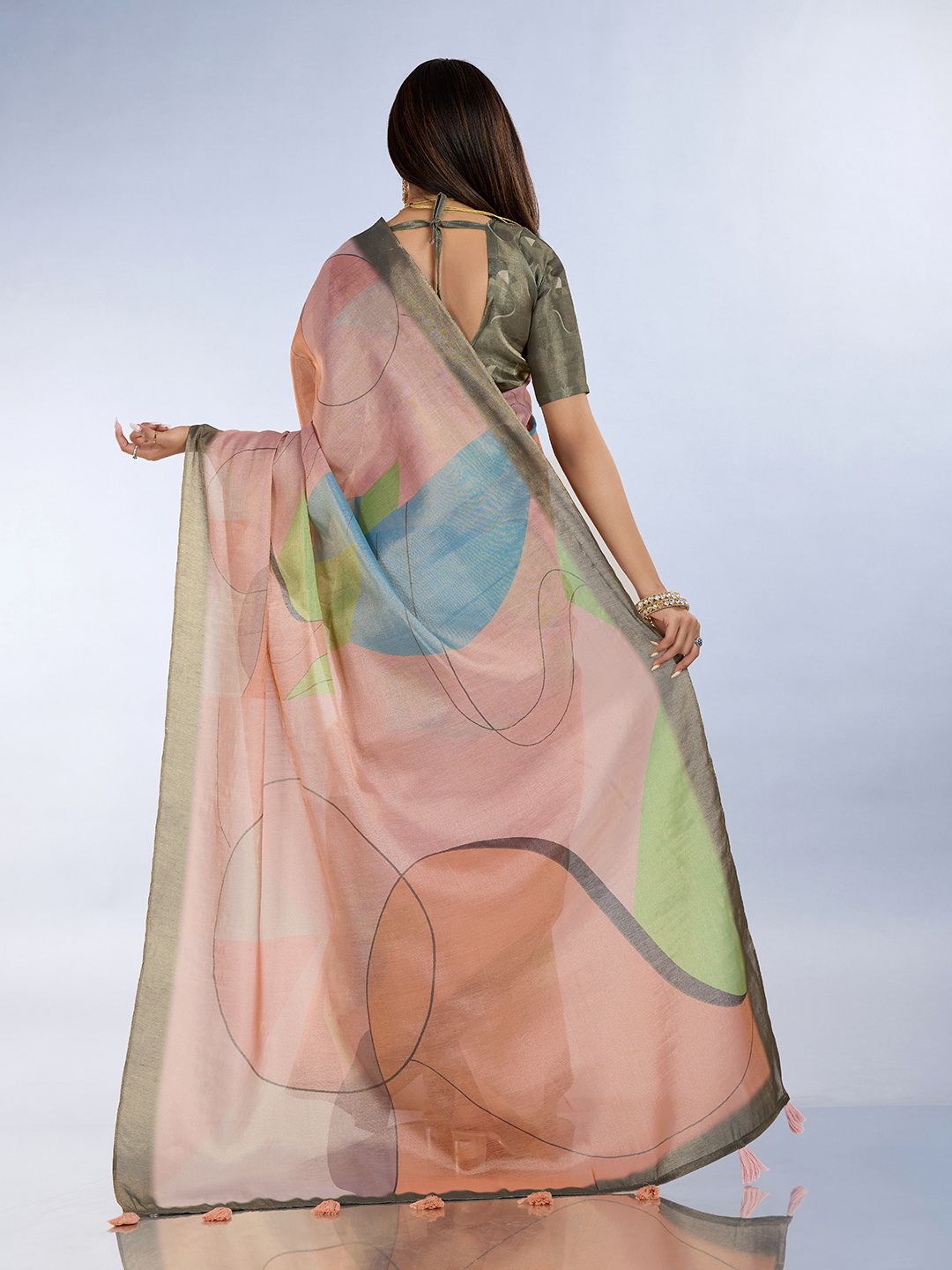 Buy Peach Abstract Erode Cotton Saree with Contrast Border