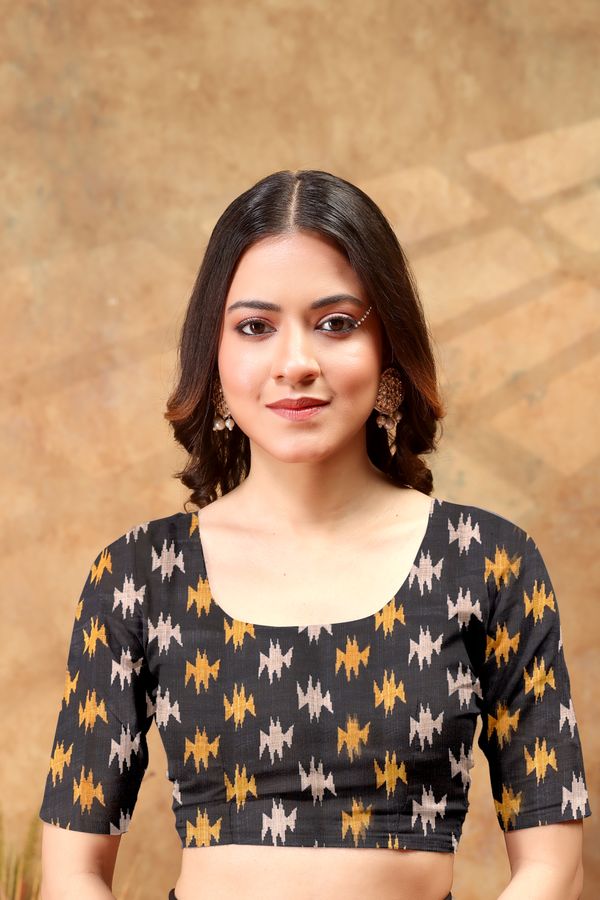 Charcoal Grey Linen Cotton Printed Saree with Tassels