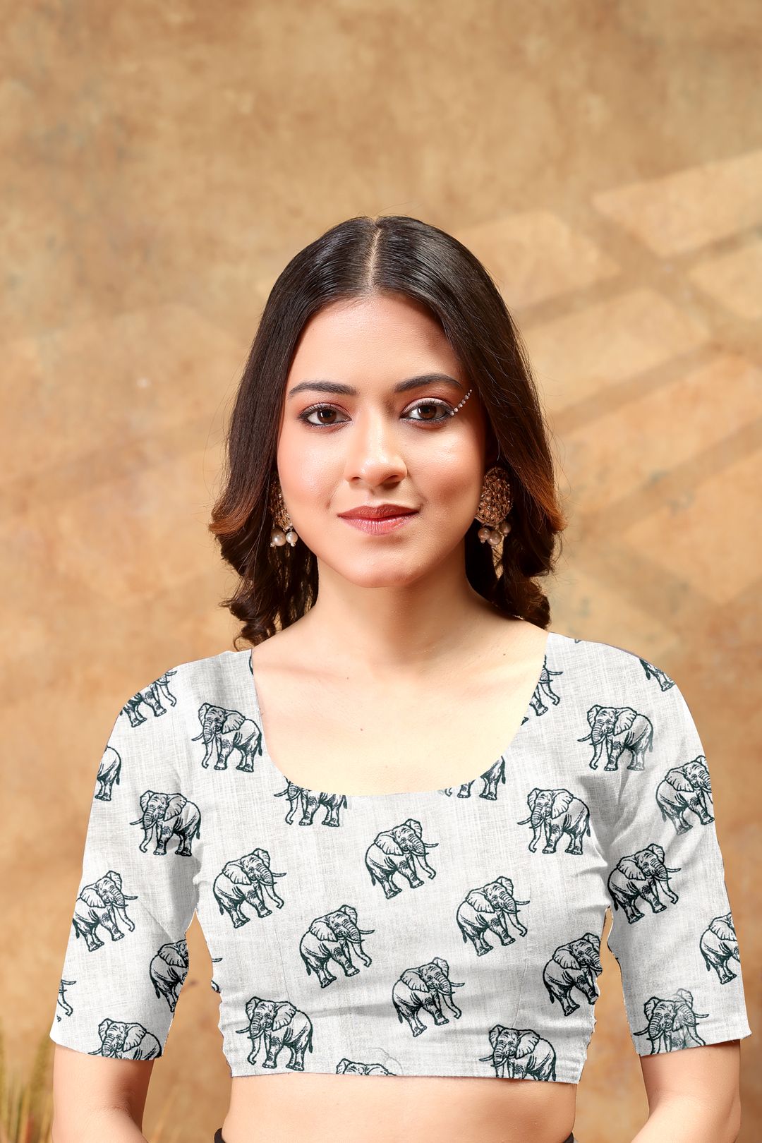 Ivory Linen Cotton Saree with Elephant Print Border Now