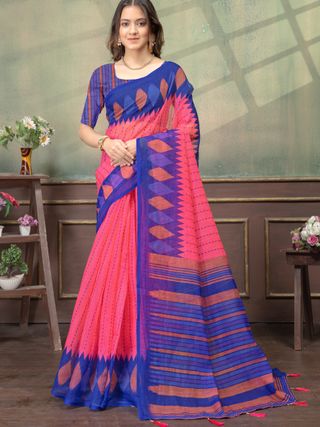 Olive Green Linen Cotton Saree with Black Yellow Border