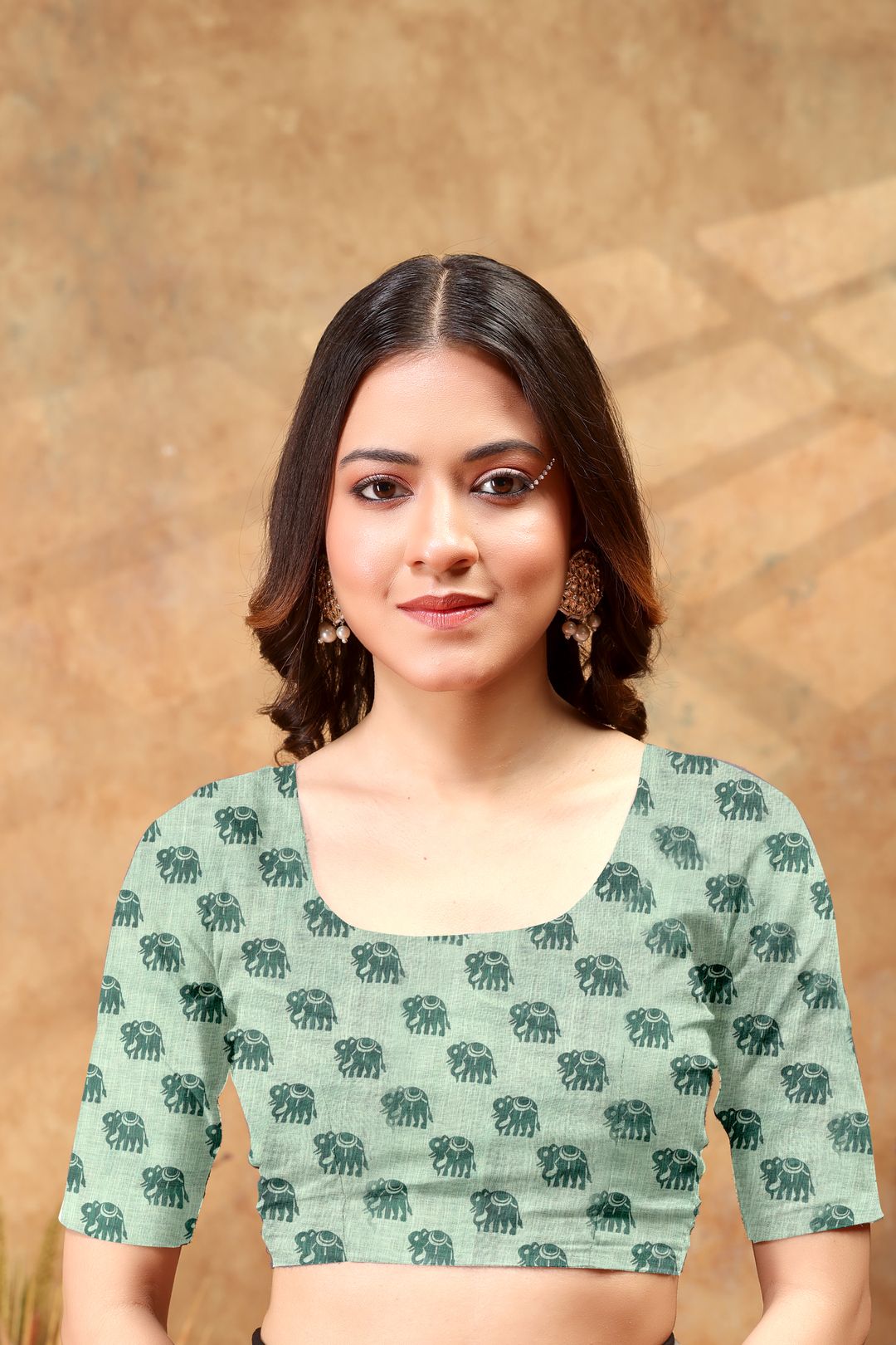 Pastel Green Folk Print Saree with Traditional Woven Border