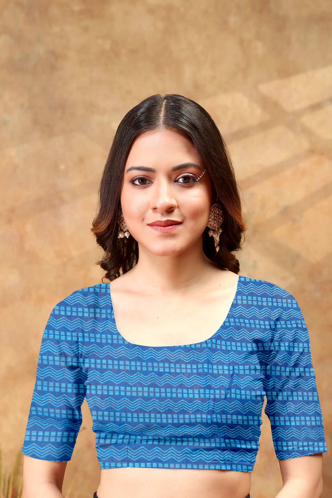 Blue Linen Cotton Printed Saree With Unstitched Blouse