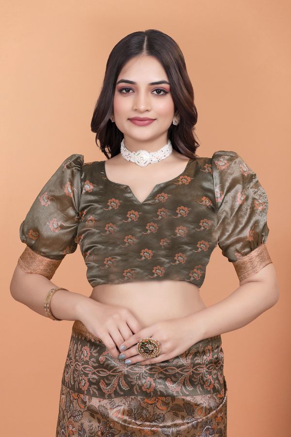 Buy New Peacock Floral Linen Cotton Blend Saree with Border