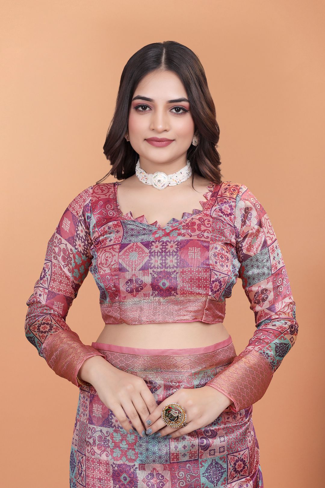 Buy Rose Pink Floral Linen Cotton Saree With Elegant Border