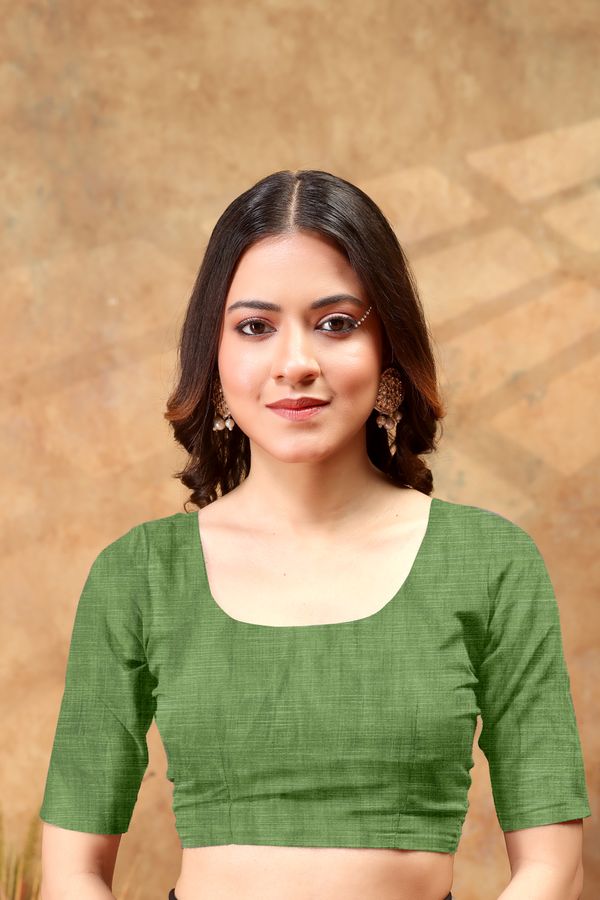 Olive Green Printed Satin Saree With Unstitched Blouse