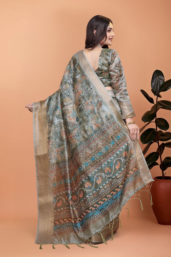 Buy Grey Printed Cotton Saree with Elegant Border Detailing