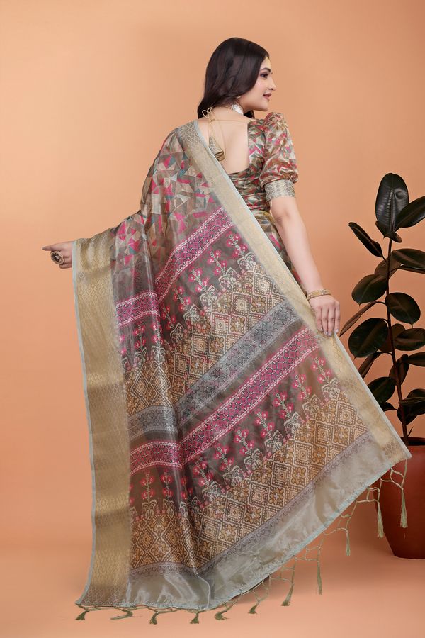 Artistic Geometric Cotton Saree with Rich Woven Zari Border