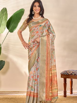 Varnavi Multicolor Floral Printed Cotton Saree