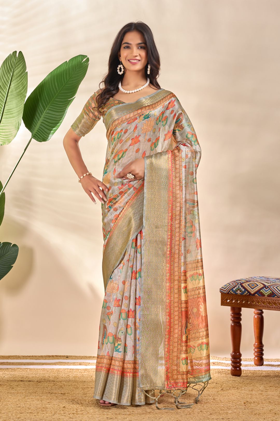 Varnavi Multicolor Floral Printed Cotton Saree