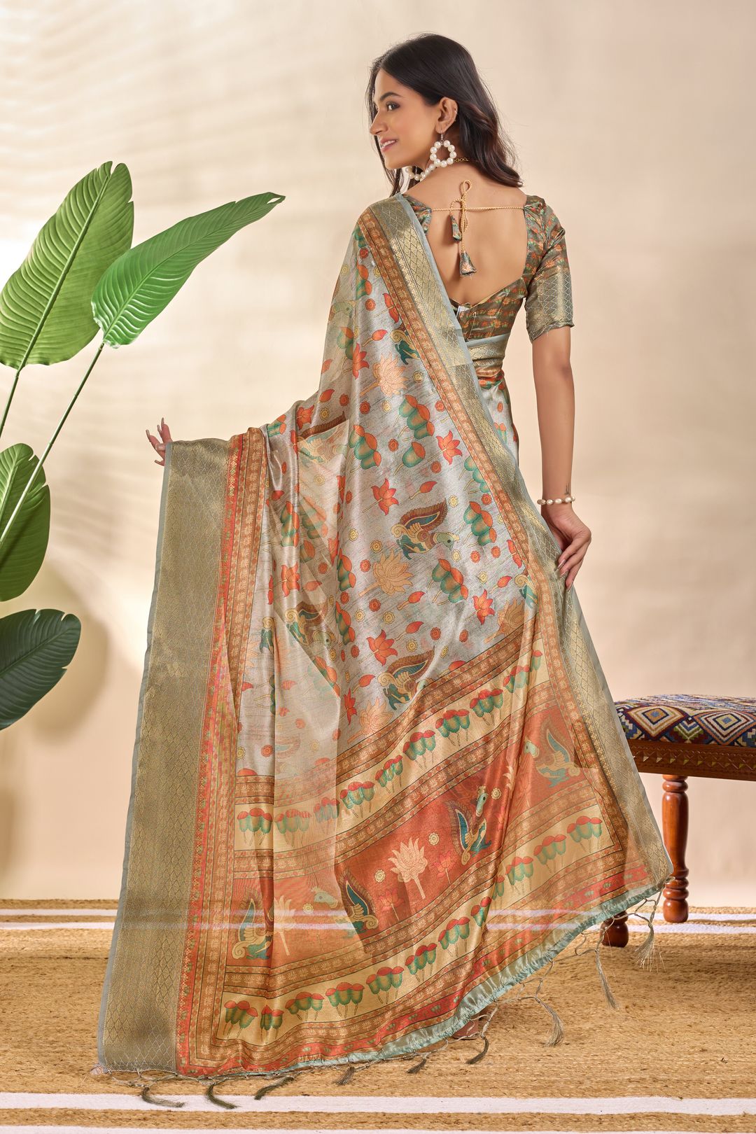 Varnavi Multicolor Floral Printed Cotton Saree