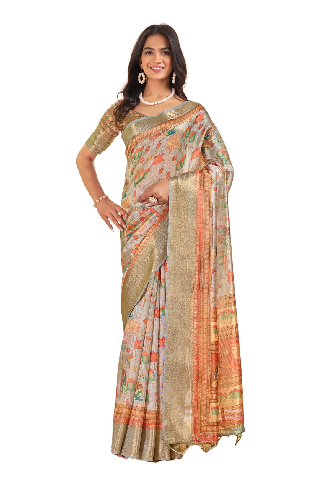 Varnavi Multicolor Floral Printed Cotton Saree