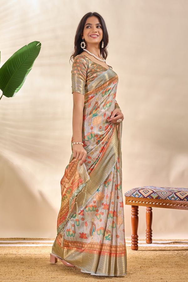 Varnavi Multicolor Floral Printed Cotton Saree