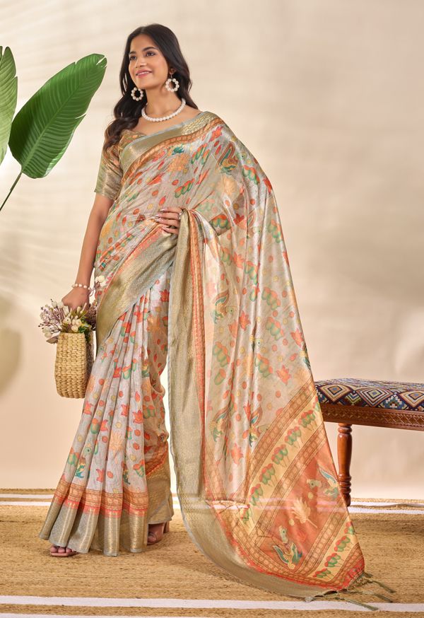 Varnavi Multicolor Floral Printed Cotton Saree