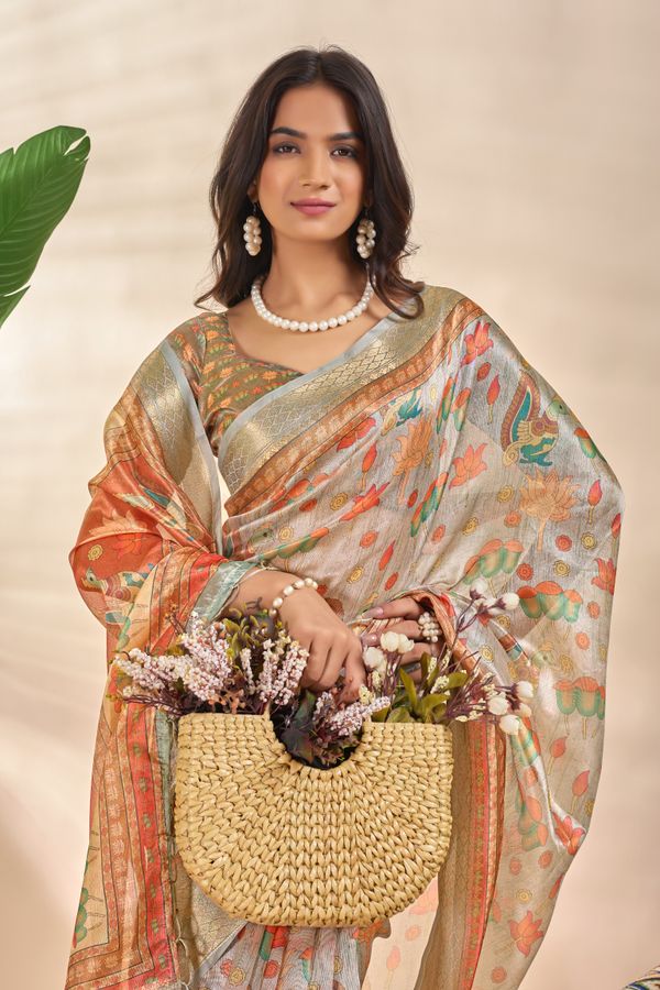 Varnavi Multicolor Floral Printed Cotton Saree