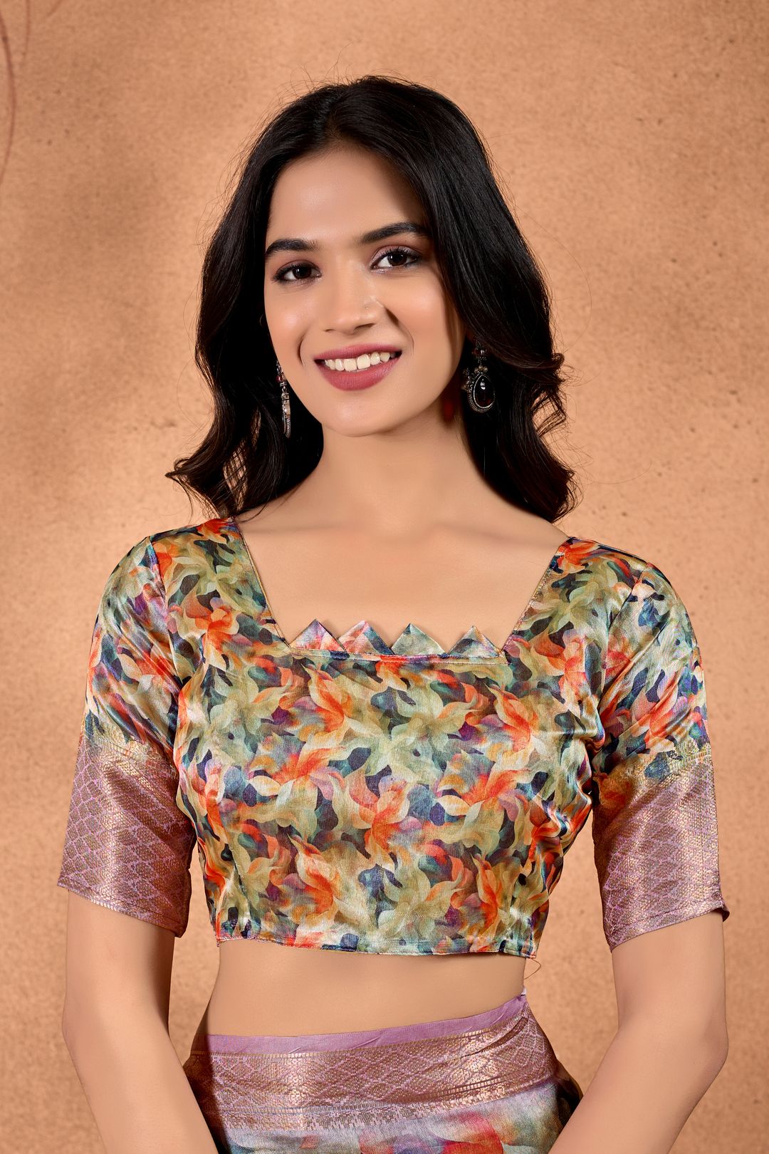 Multicolor Printed Linen Cotton Saree with Woven Border