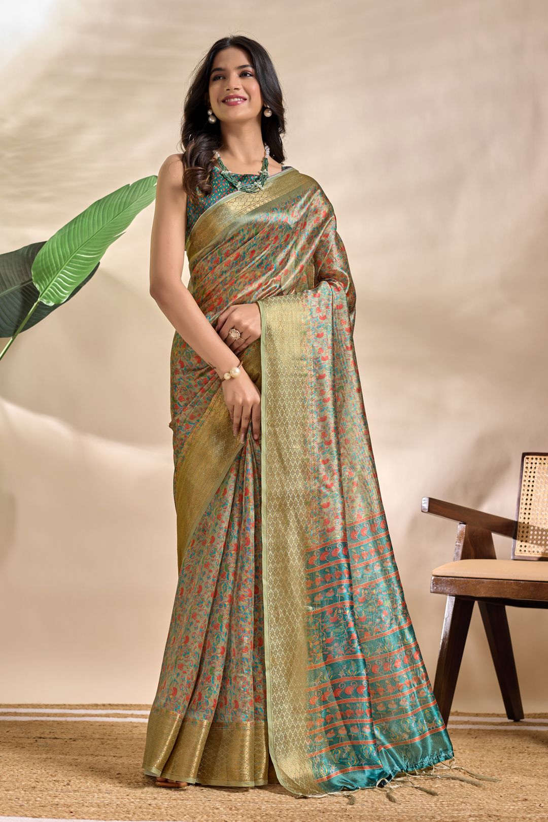 Artistic Parrot Print Soft Silk Blend Saree