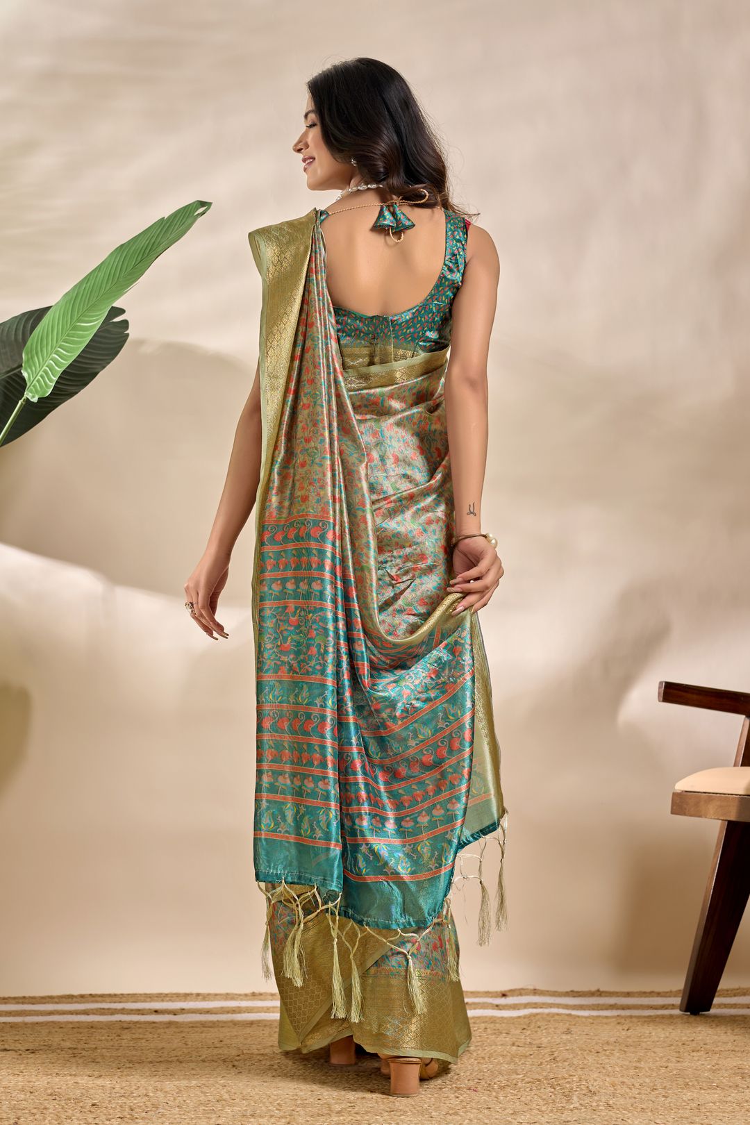 Artistic Parrot Print Soft Silk Blend Saree