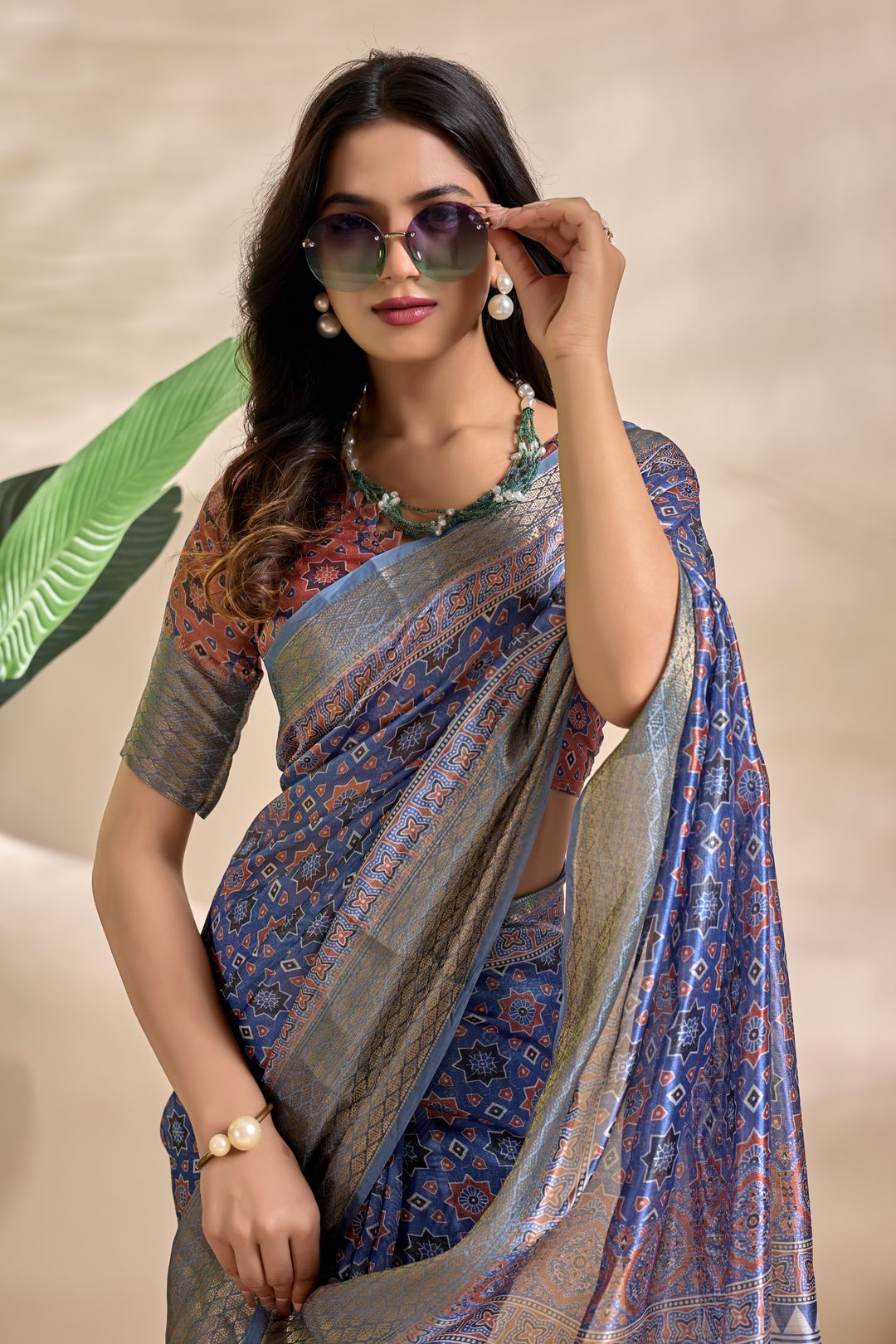Royal Blue Paisley Mandala Soft Silk Blend Saree