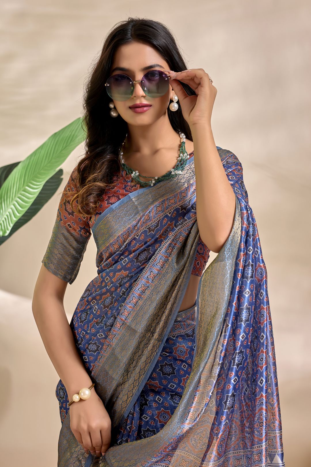 Royal Blue Paisley Mandala Soft Silk Blend Saree