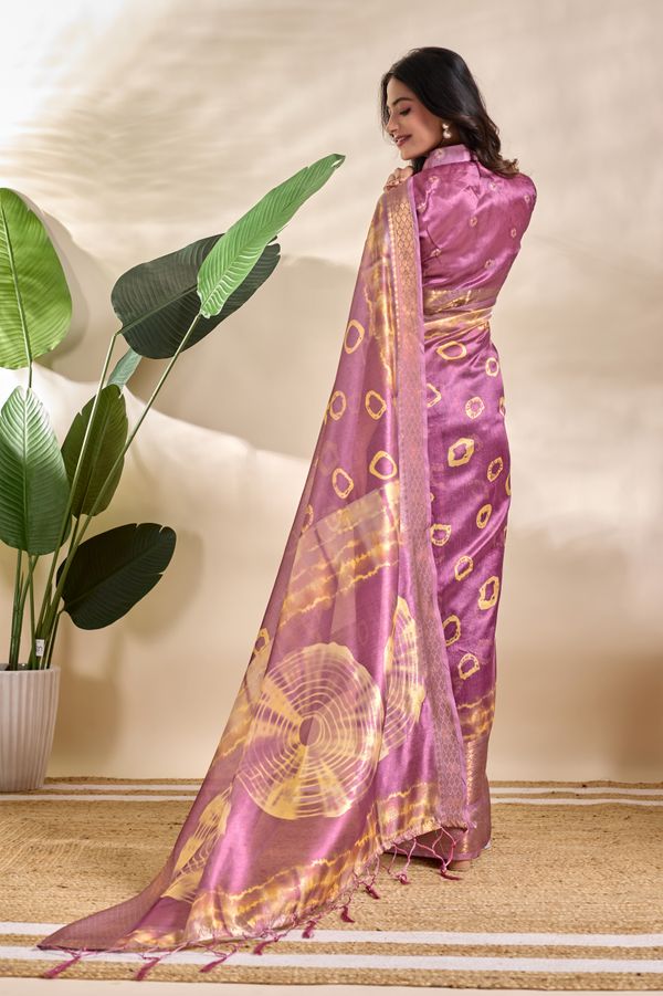 Mauve Purple Soft Silk Saree with Golden Abstract Motifs
