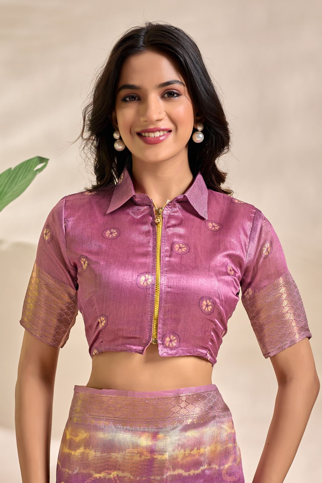 Mauve Purple Soft Silk Saree with Golden Abstract Motifs