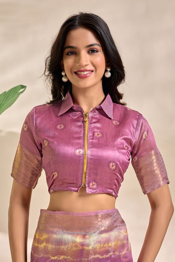 Mauve Purple Soft Silk Saree with Golden Abstract Motifs