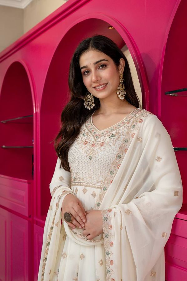 Ivory Anarkali Suit With Sequin Zari Embroidery And Dupatta