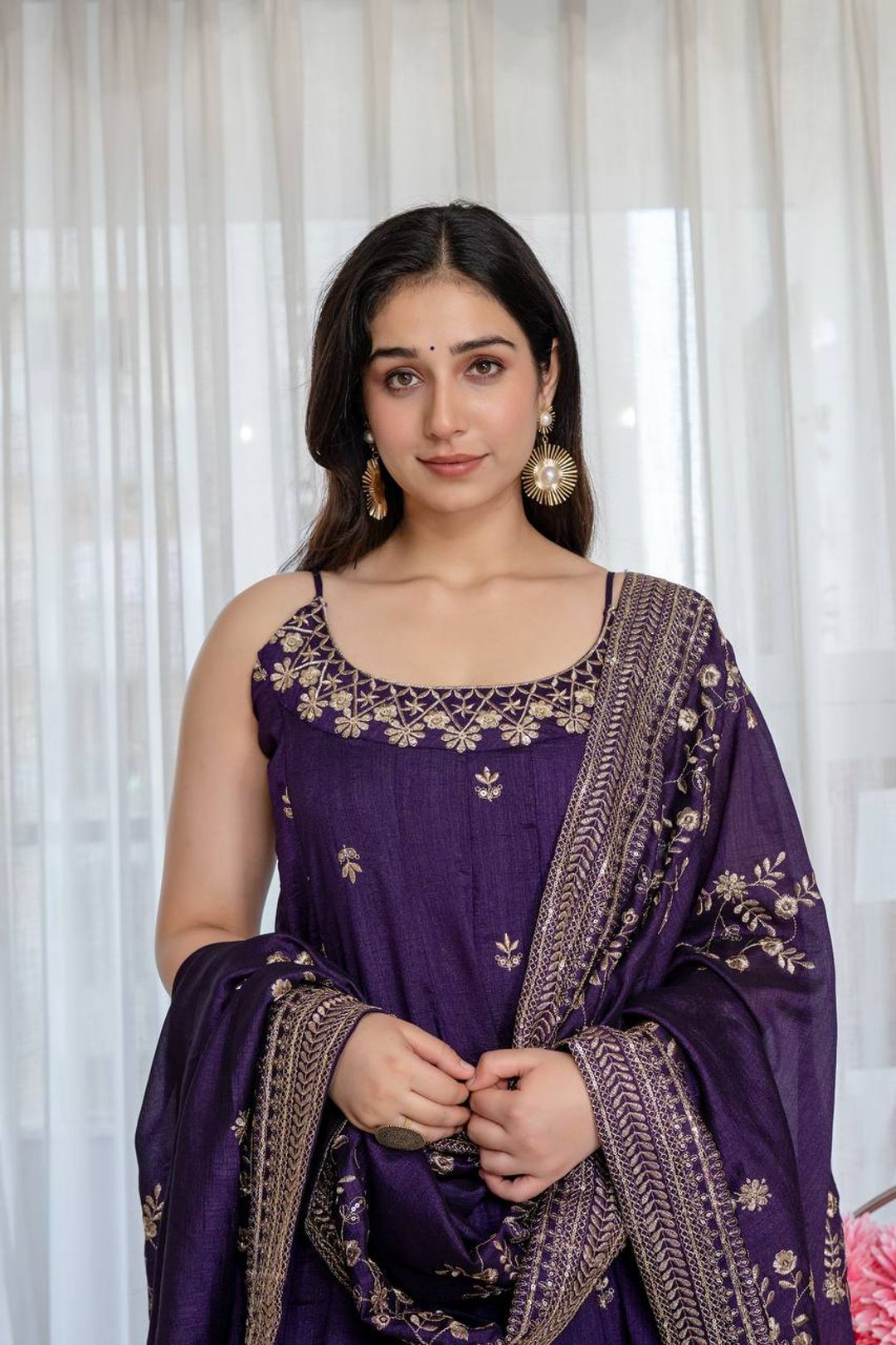 Purple Vichitra Silk Embroidered Anarkali Suit Set