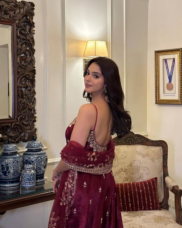Maroon Vichitra Silk Embroidered Anarkali Suit Set