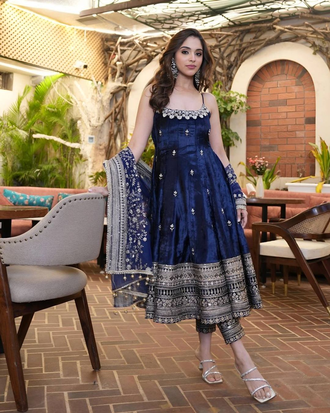 Royal Blue Vichitra Silk Embroidered Anarkali Suit Set
