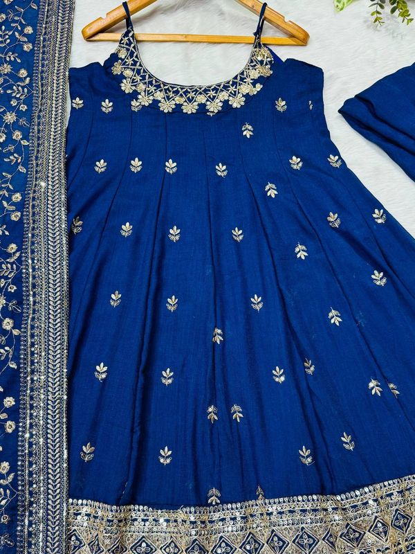 Royal Blue Vichitra Silk Embroidered Anarkali Suit Set