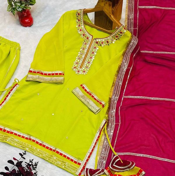 Parrot Green Embroidered Readymade Sharara Suit Set