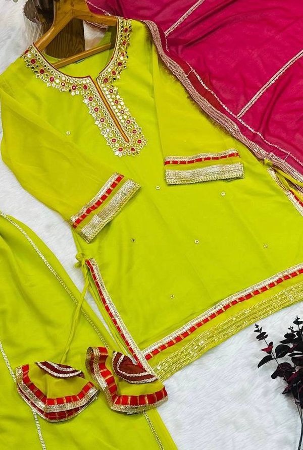 Parrot Green Embroidered Readymade Sharara Suit Set