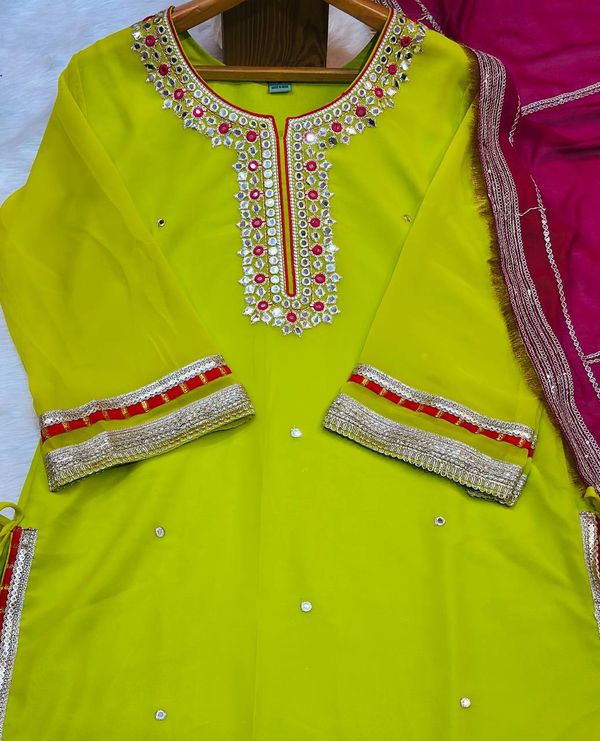 Parrot Green Embroidered Readymade Sharara Suit Set