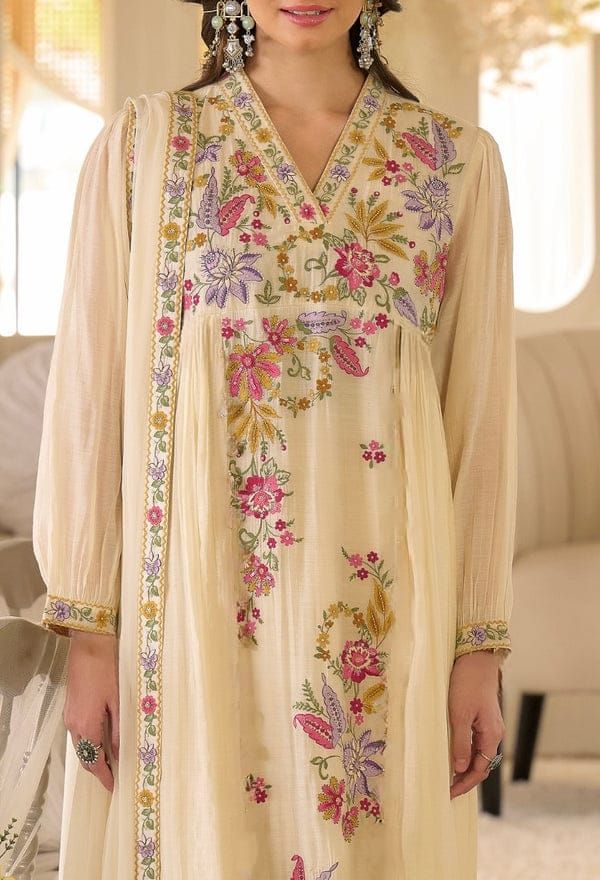 Shreesha Ivory Floral Embroidered Georgette Kurta Set